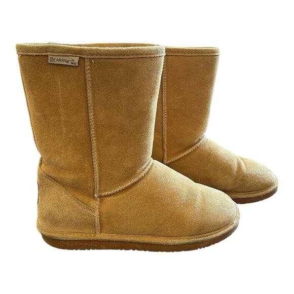 Bear Paw BearPaw Emma Short Women’s Boots Size 8 Tan Cow Suede Sheepskin Booties - Picture 2 of 9
